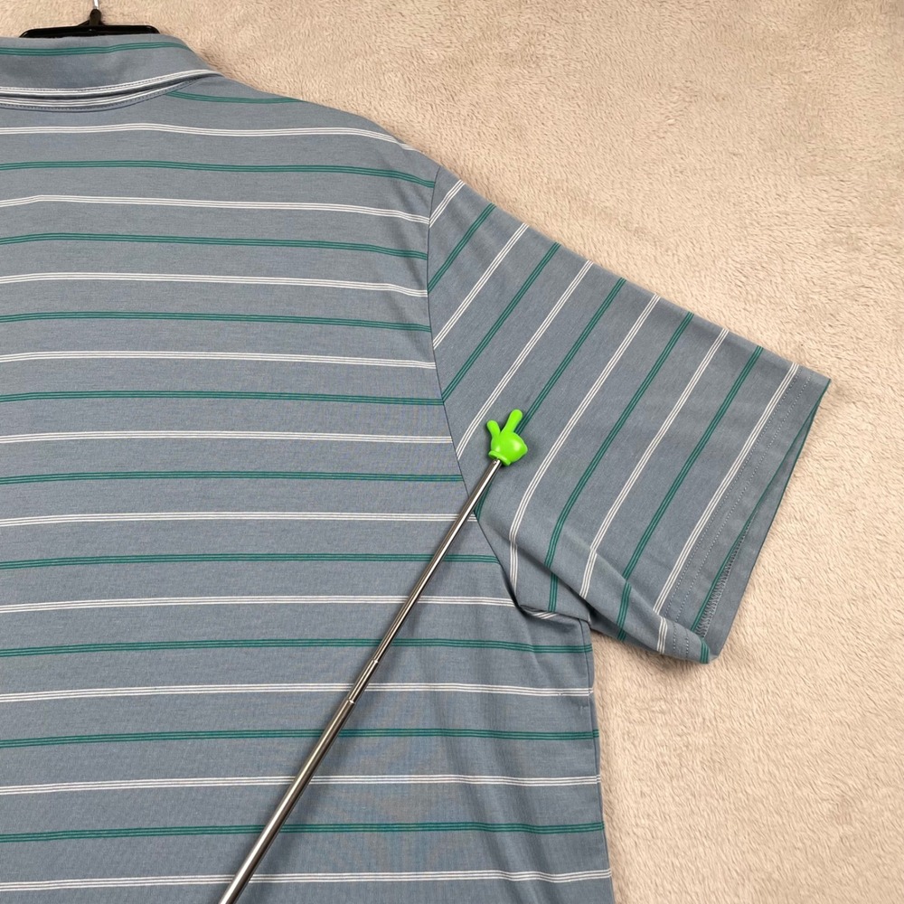 Criquet Polo Shirt Mens XXL Blue Green Striped Performance Pocket Preppy Golf - Picture 4 of 9